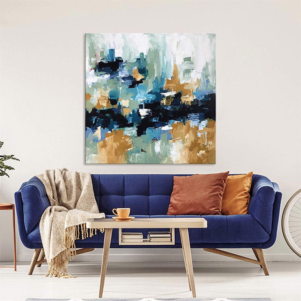 TABLOLIFE Soyut Pixel - Yağlı Boya Dokulu Tablo 80X80,Çerçeve;Siyah