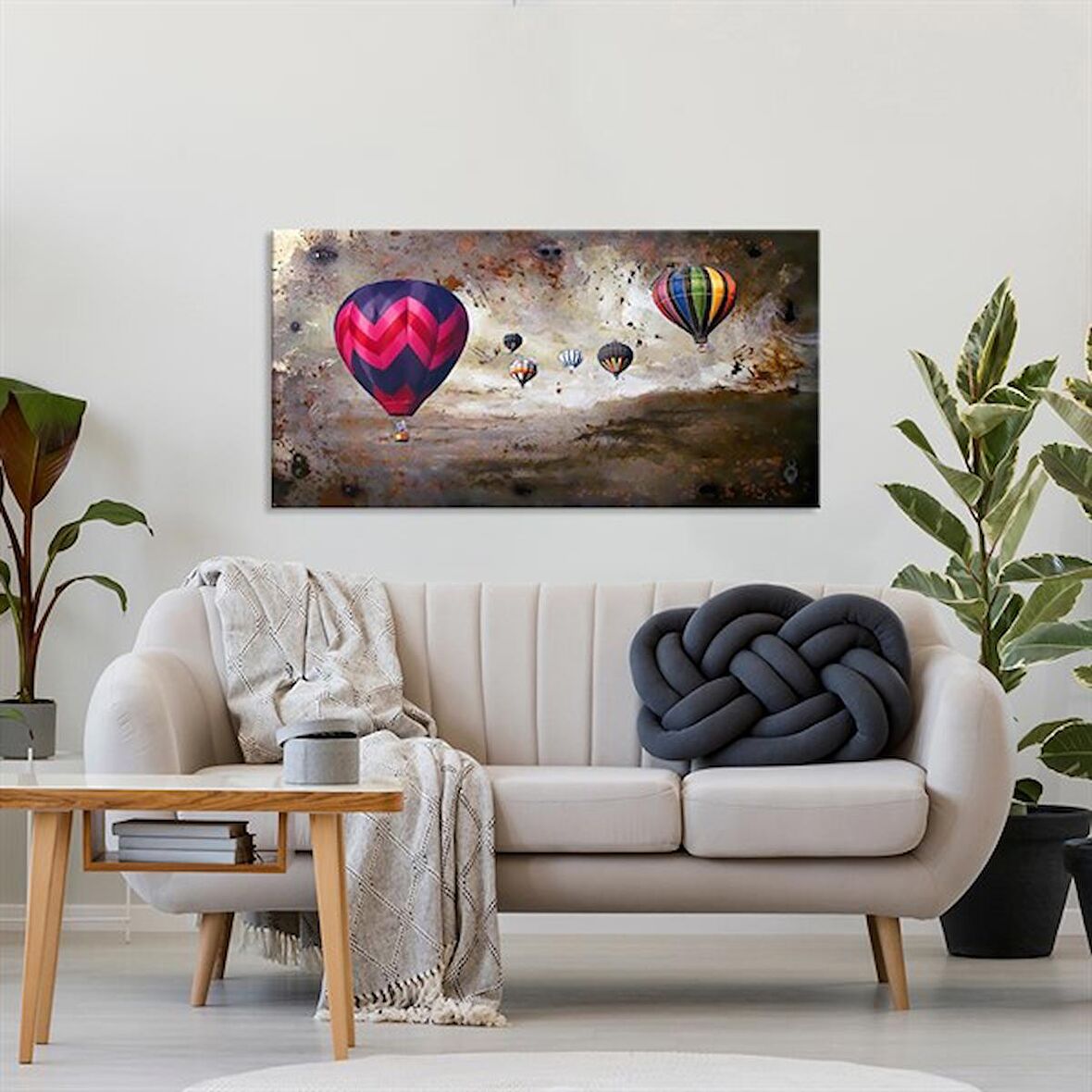 TABLOLIFE Uçan Balonlar 2 - Yağlı Boya Dokulu Tablo 60X90,Çerçeve;Gümüş