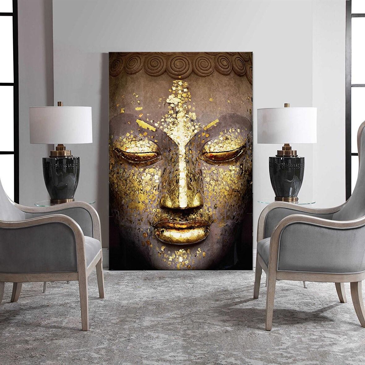 TABLOLIFE Buda - Yağlı Boya Dokulu Tablo 90X120,Çerçeve;Gümüş