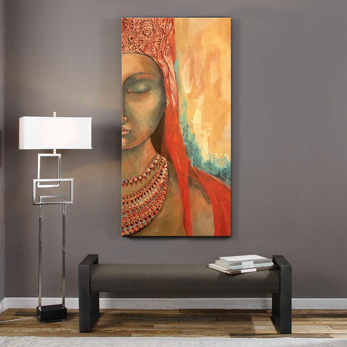 TABLOLIFE Gözleri Tamamen Kapalı - Yağlı Boya Dokulu Tablo 60X90,Çerçeve;Gümüş
