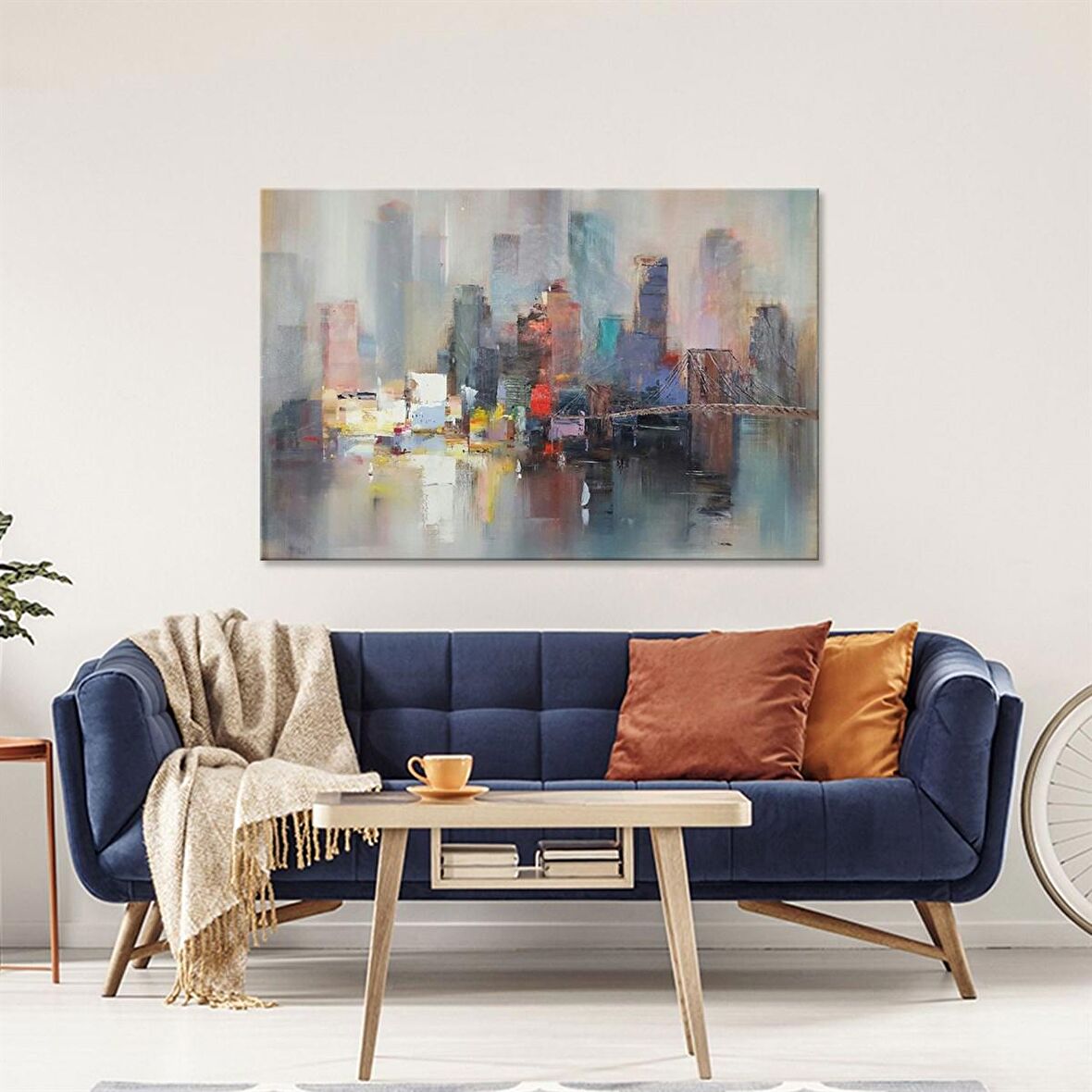 TABLOLIFE Soyut Şehir - Yağlı Boya Dokulu Tablo 100X150,Çerçeve;Çerçevesiz