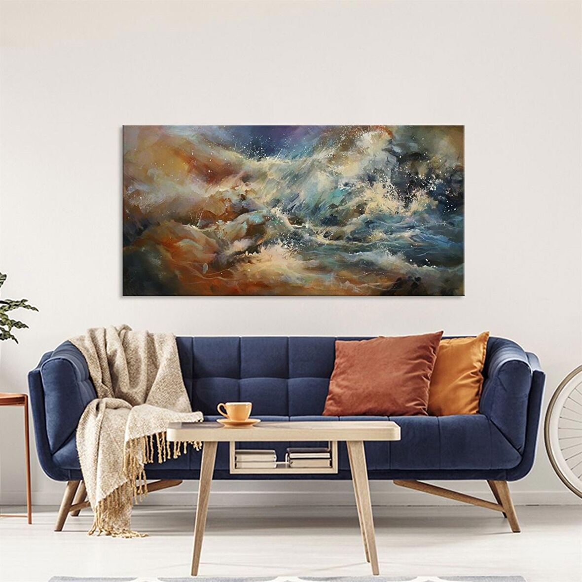 TABLOLIFE Dalgalar - Yağlı Boya Dokulu Tablo 75X100,Çerçeve;Gümüş
