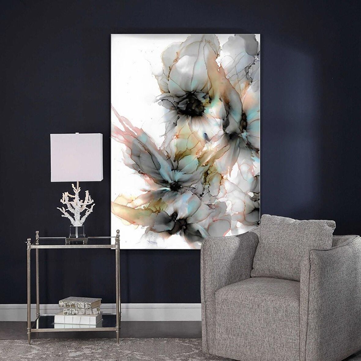 TABLOLIFE Beyaz Çiçekler - Yağlı Boya Dokulu Tablo 75X100,Çerçeve;Gümüş
