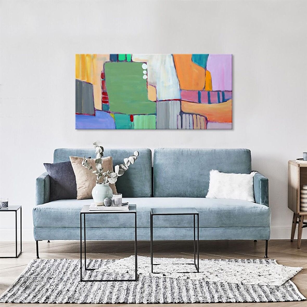 TABLOLIFE Renk Cümbüşü - Yağlı Boya Dokulu Tablo 75X100,Çerçeve;Gümüş