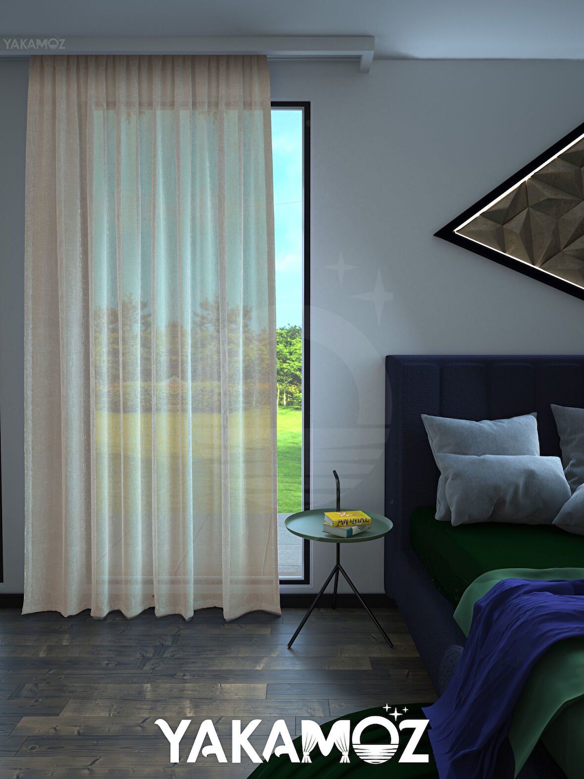 Yakamoz Bej Keten Görünümlü Ekstraforlu Tül Perde Linen Touch Serisi