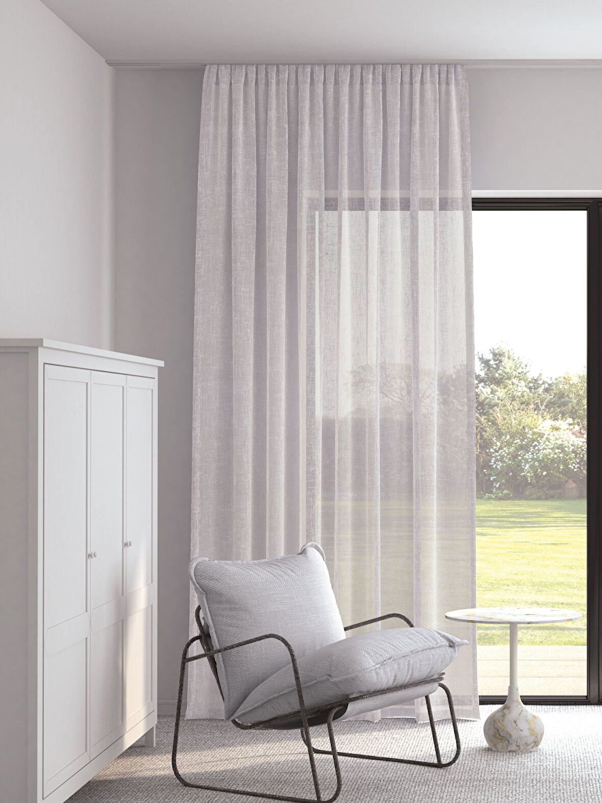 Pastel Beyaz Renk Keten Görünümlü Ekstraforlu Tül Perde Ütü Istemez