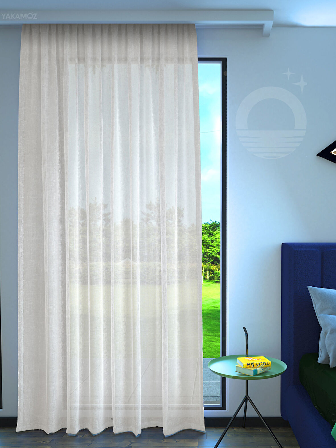 Yakamoz Kirli Beyaz Keten Görünümlü Ekstraforlu Tül Perde Linen Touch Serisi