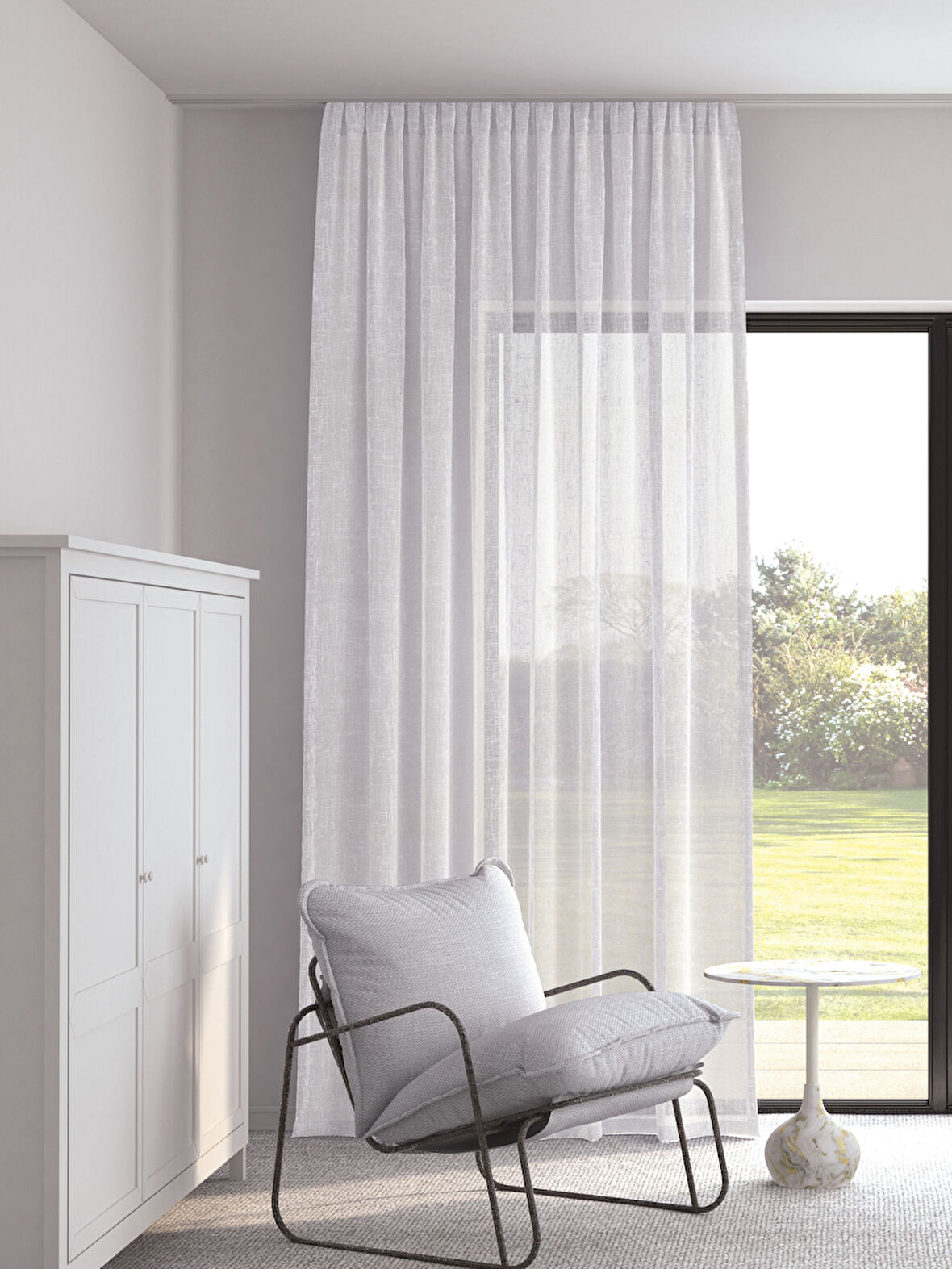 Pastel Optik Beyaz Rengi Keten Görünümlü Ekstraforlu Tül Perde Ütü Istemez