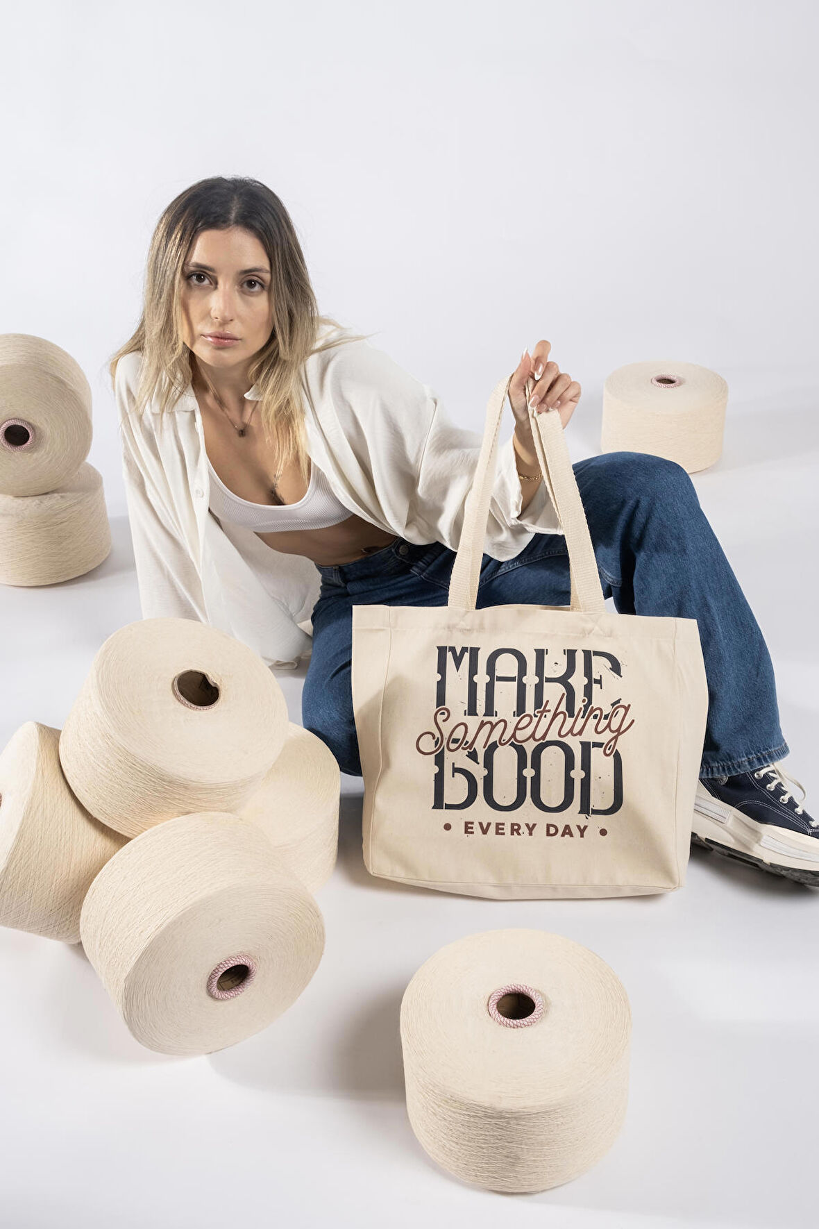 "MAke Something Good" Canvas Tote Bag Omuz ve Plaj Çantası