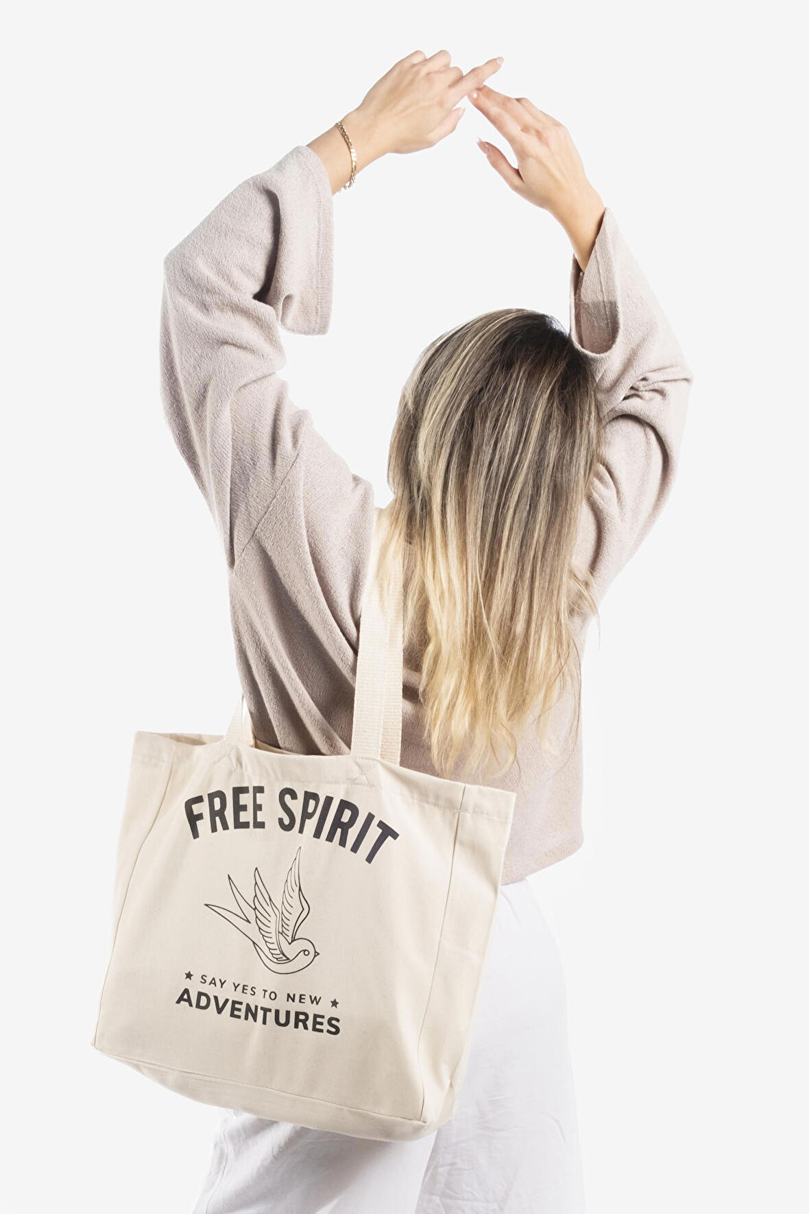 "Free Spirit" Canvas Tote Bag Omuz ve Plaj Çantası