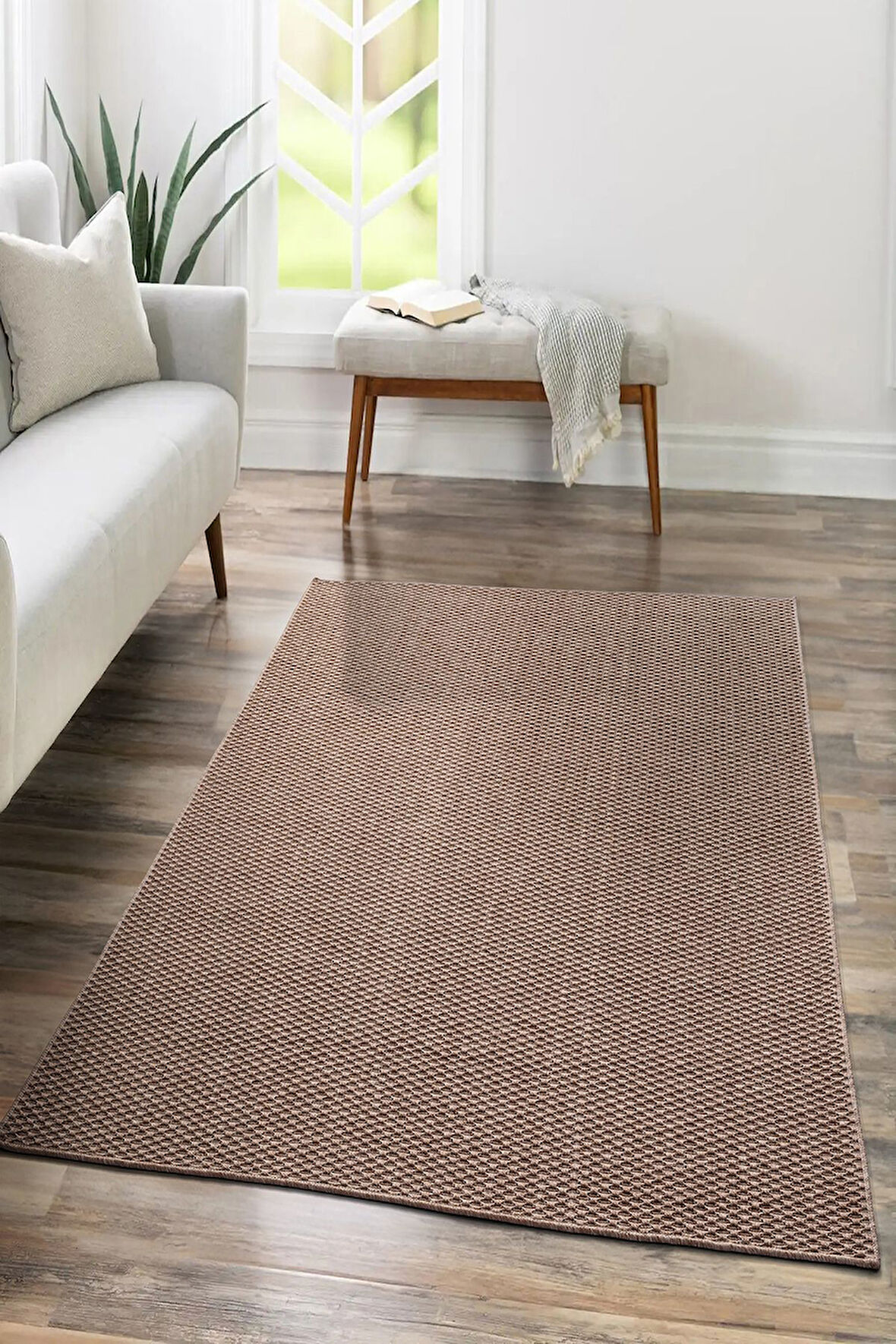 TM-01 Sisal Jut Hasır Model Tek Renk Dokuma Yıkanabilir Toz Vermez  Halı Krem