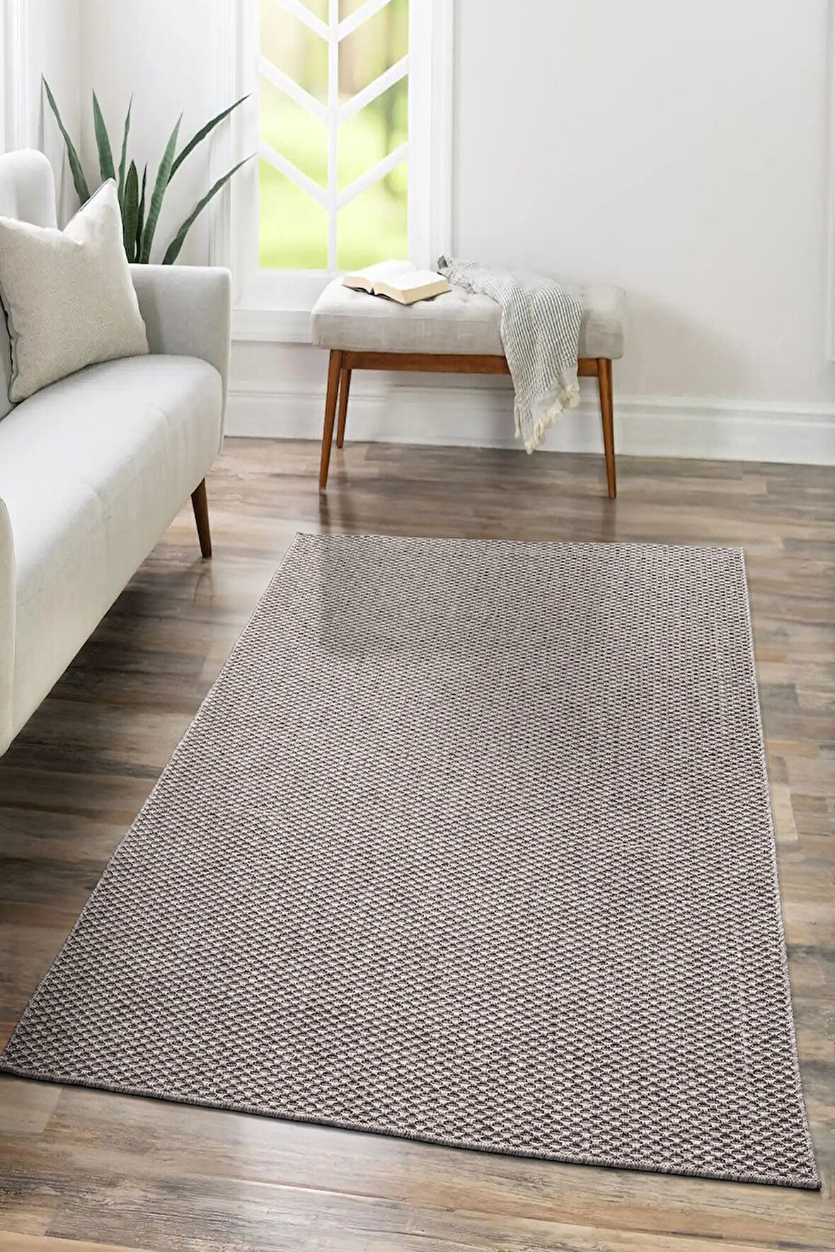 TM-01 Sisal Jut Hasır Model Tek Renk Dokuma Yıkanabilir Toz Vermez  Halı Krem