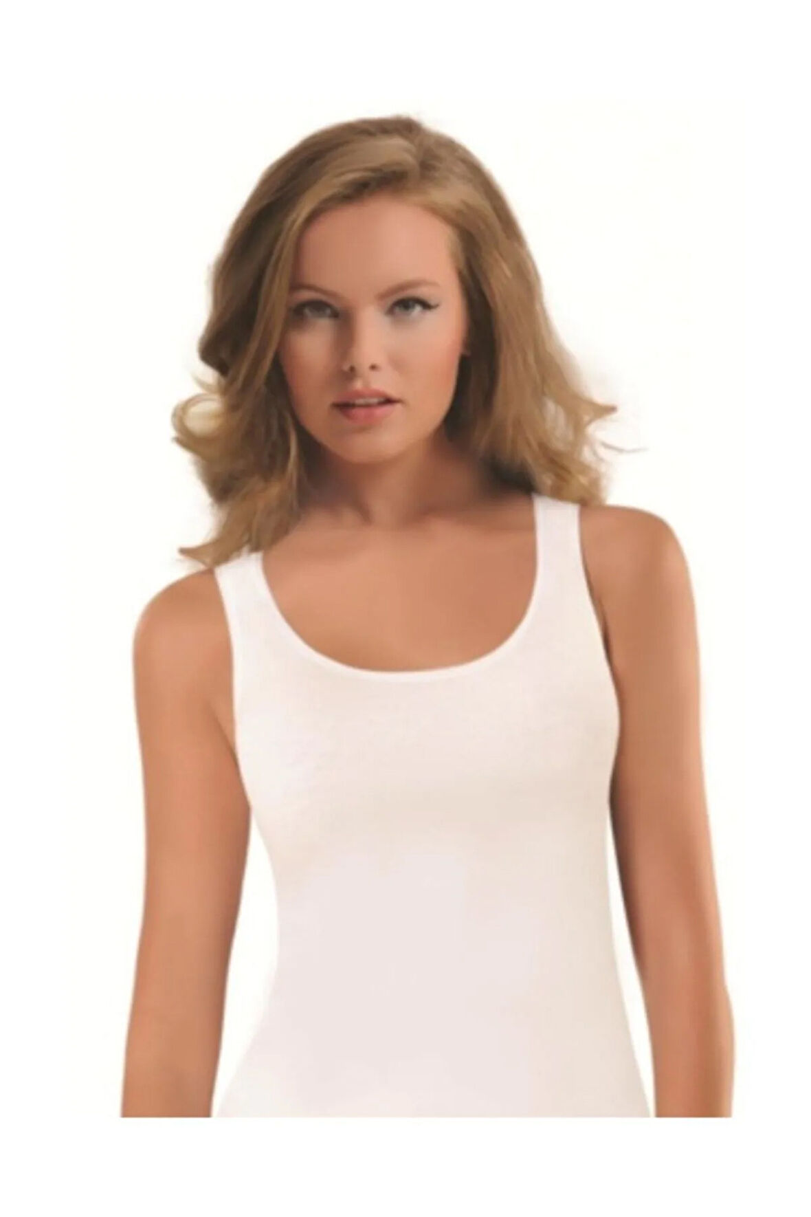 6'lı Paket  3009 %100 Pamuklu Beyaz Geniş Askılı Kadın Atlet