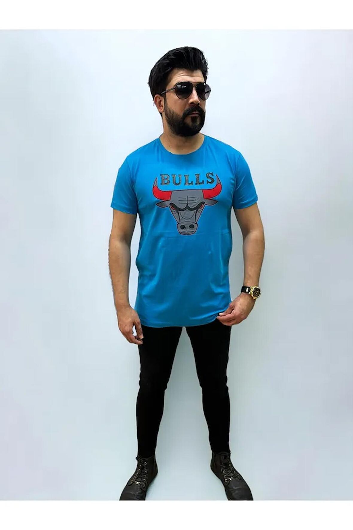 Bisiklet Yaka Erkek Bulls Baskılı  T-shirt