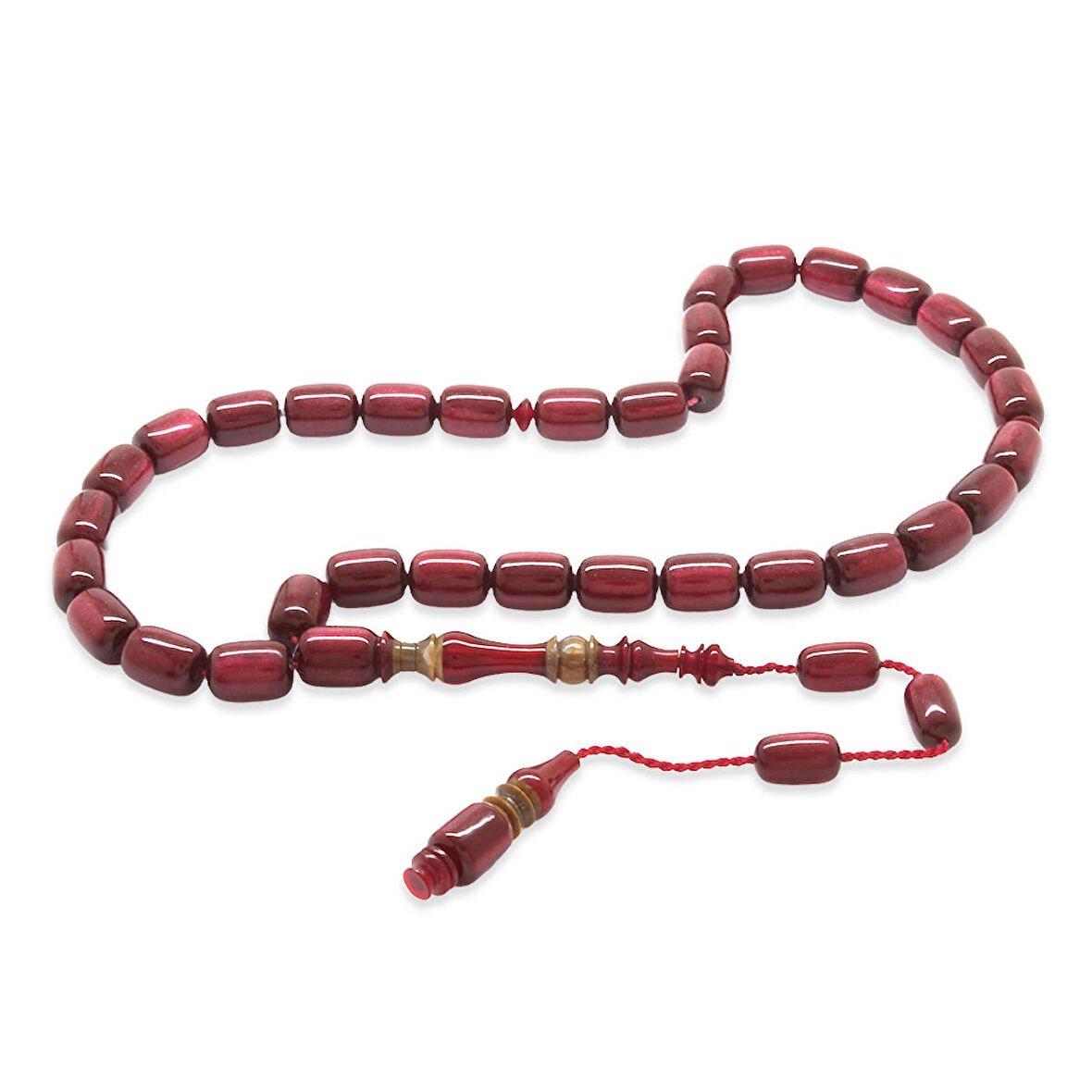 Sistemli Her Bir Tanesi Usta İşçilikli İmame&Hitame Kuka Kombinasyonlu Kapsül Kesim Sedefli Kırmızı Katalin Tesbih