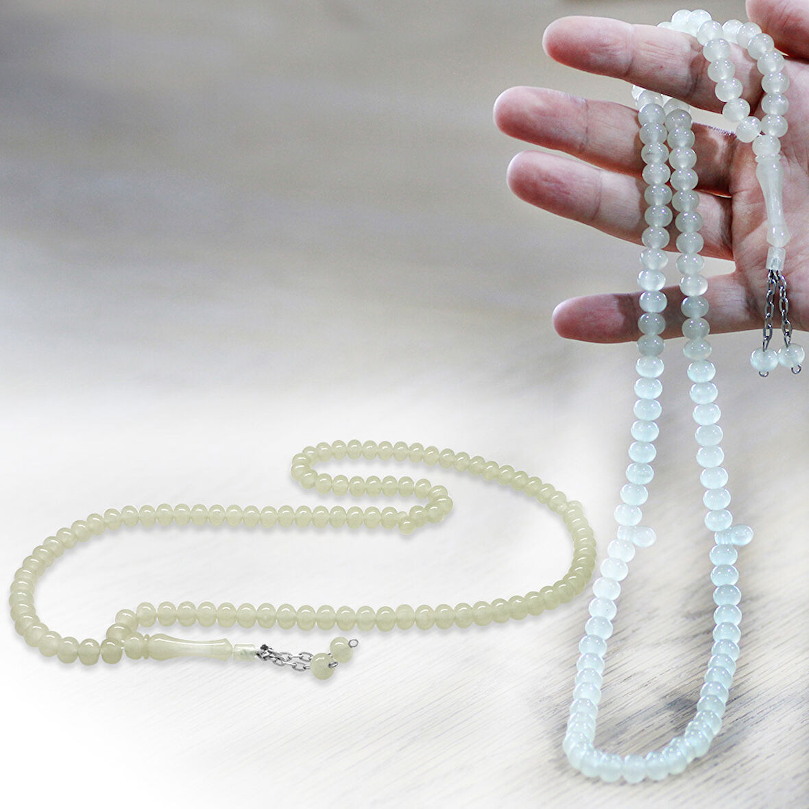 Kararmaz Metal Püsküllü Tekerlek Kesim Şeffaf Renk 99'luk Kedigözü Tesbih