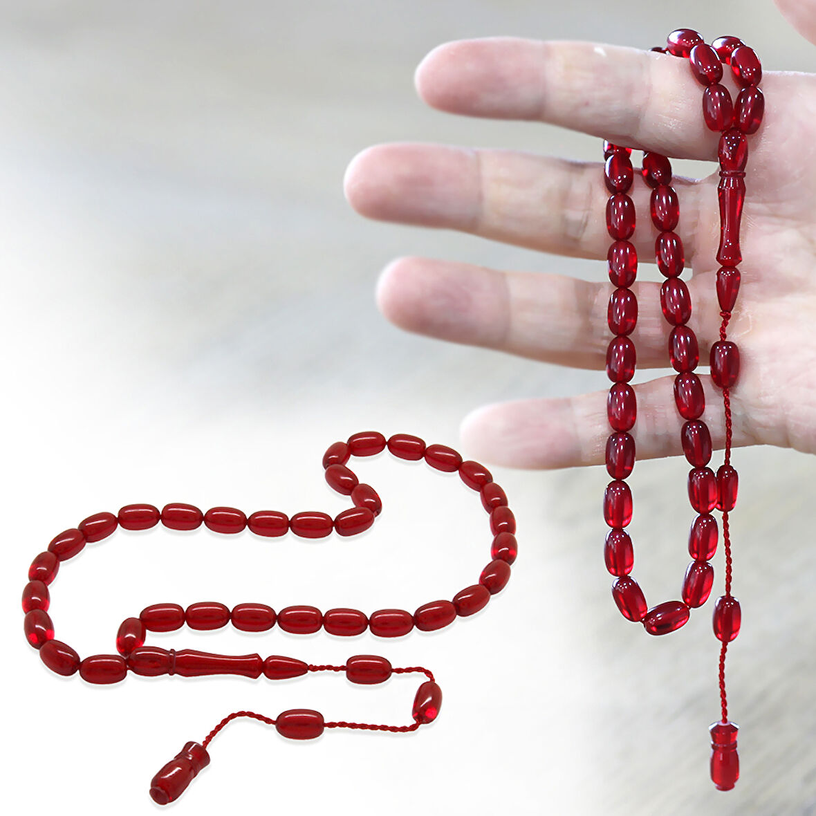 Sistemli Özel Kesim Bayrak Kırmızısı Ateş Kehribar Tesbih