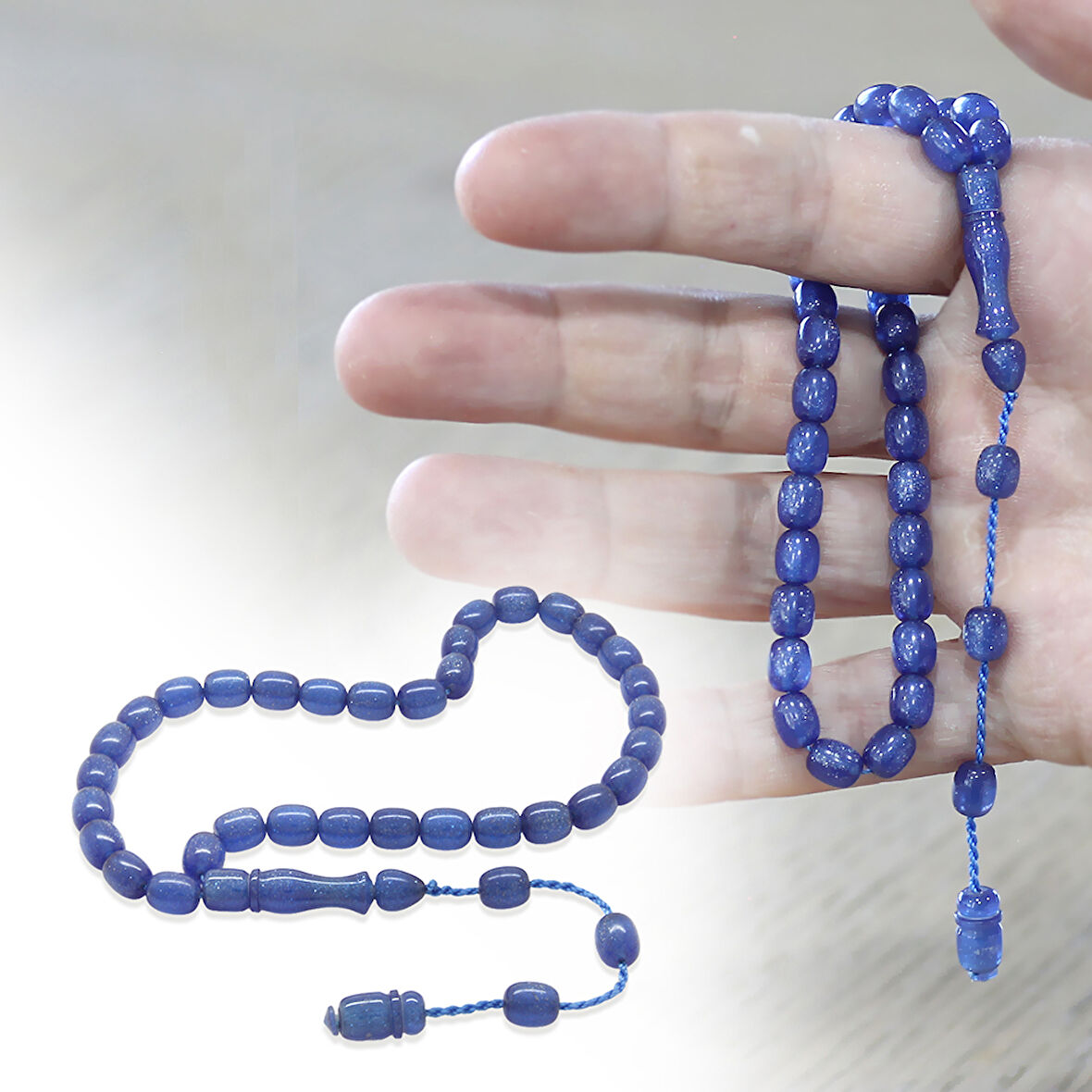 Sistemli Küp Kesim Bilek Boy Sedefli Mavi Ateş Kehribar Tesbih