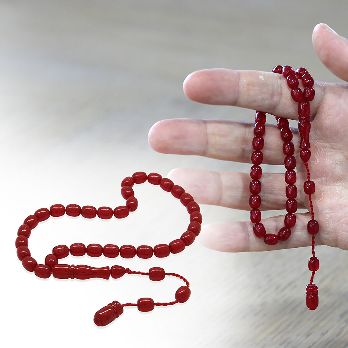 Sistemli Küp Kesim Bilek Boy Sedefli Kırmızı Ateş Kehribar Tesbih