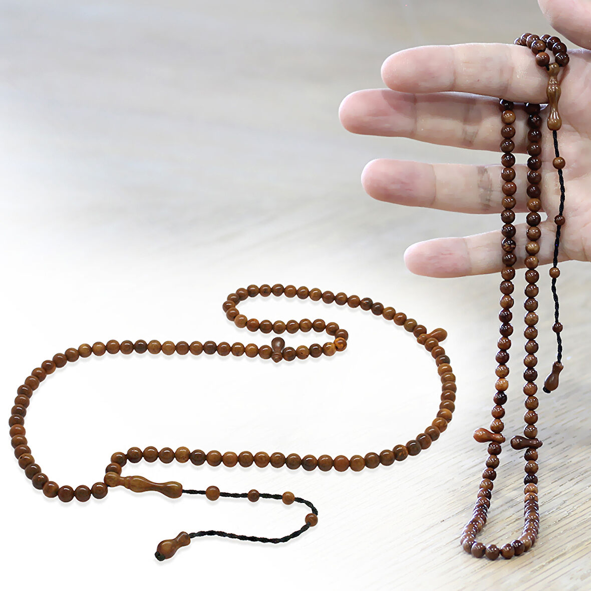 Sistemli Küre Kesim Kum Saati Tasarım İmameli Kahverengi 99 Taneli Kuka Namaz Tesbihi