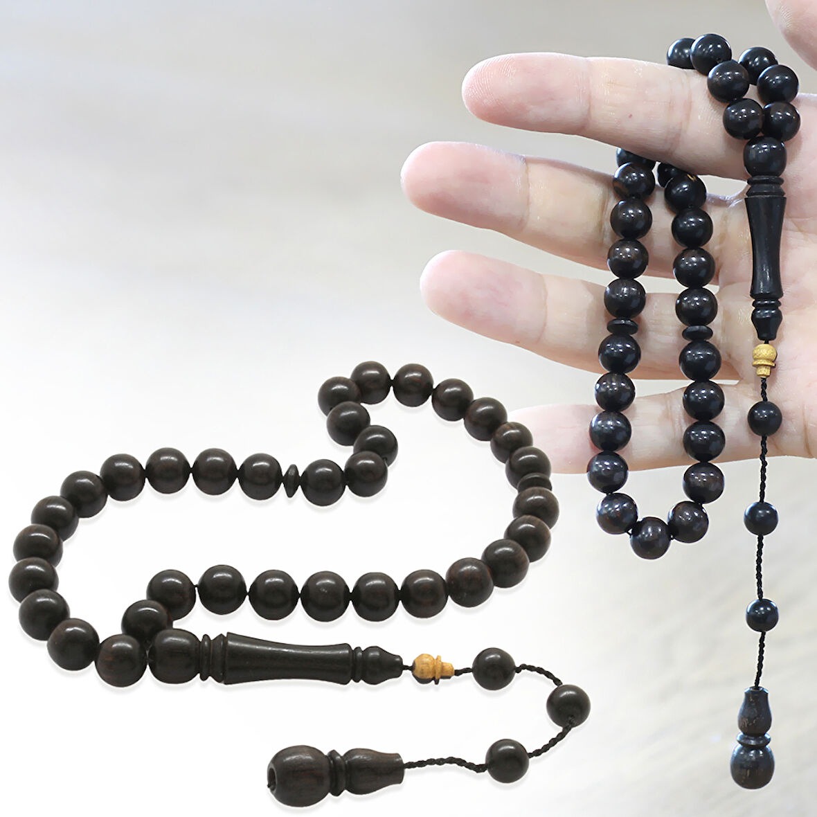 Sistemli Küre Kesim Abanoz Ağacı Tesbih