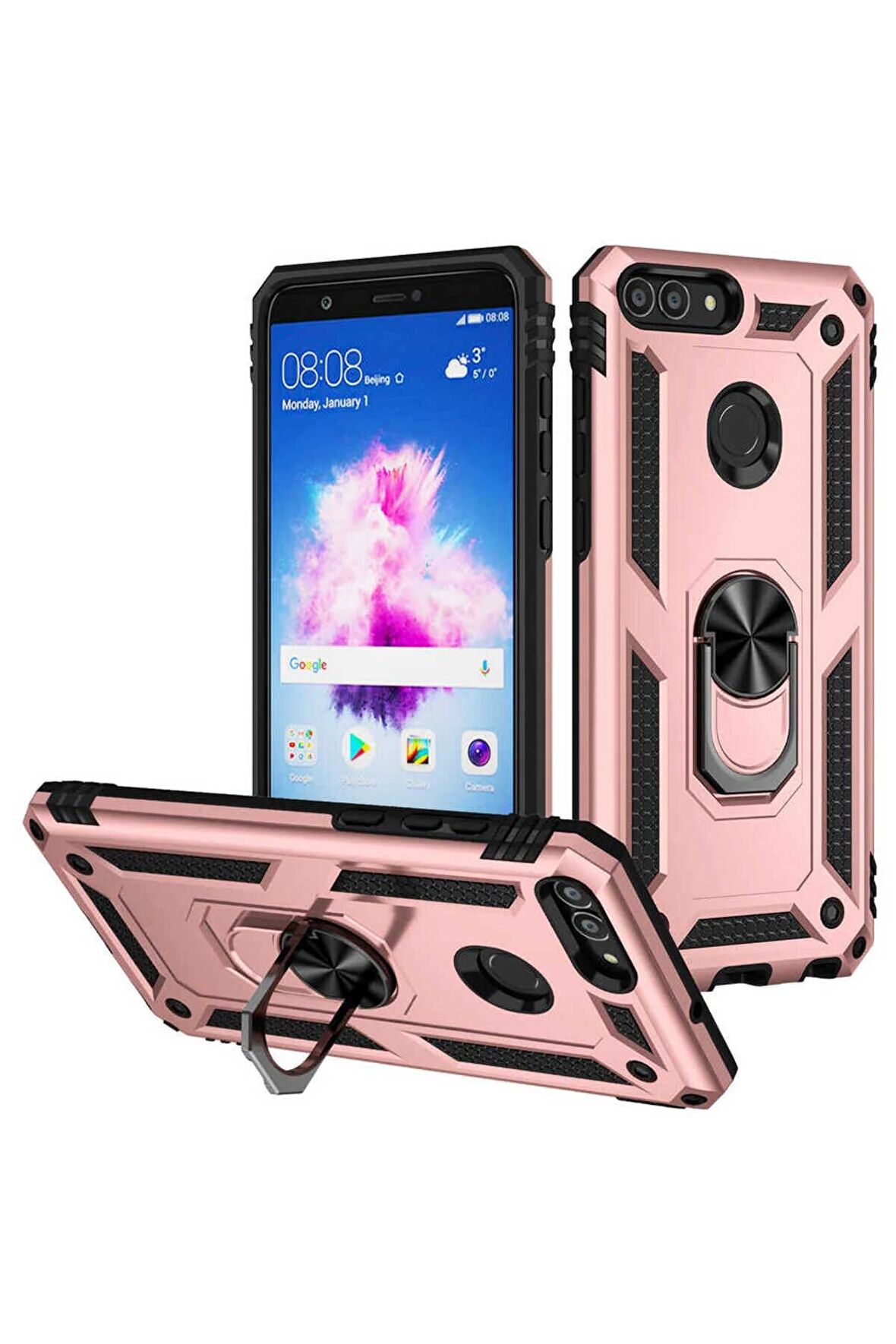 Huawei P Smart Kılıf Yüzüklü Standli Tank Kapak