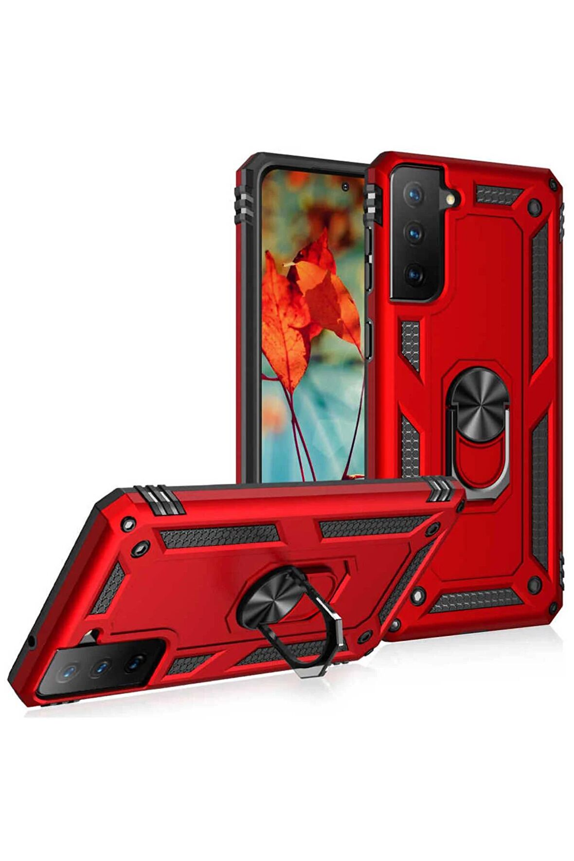 Samsung Galaxy S21 FE Kılıf Yüzüklü Standli Tank Kapak