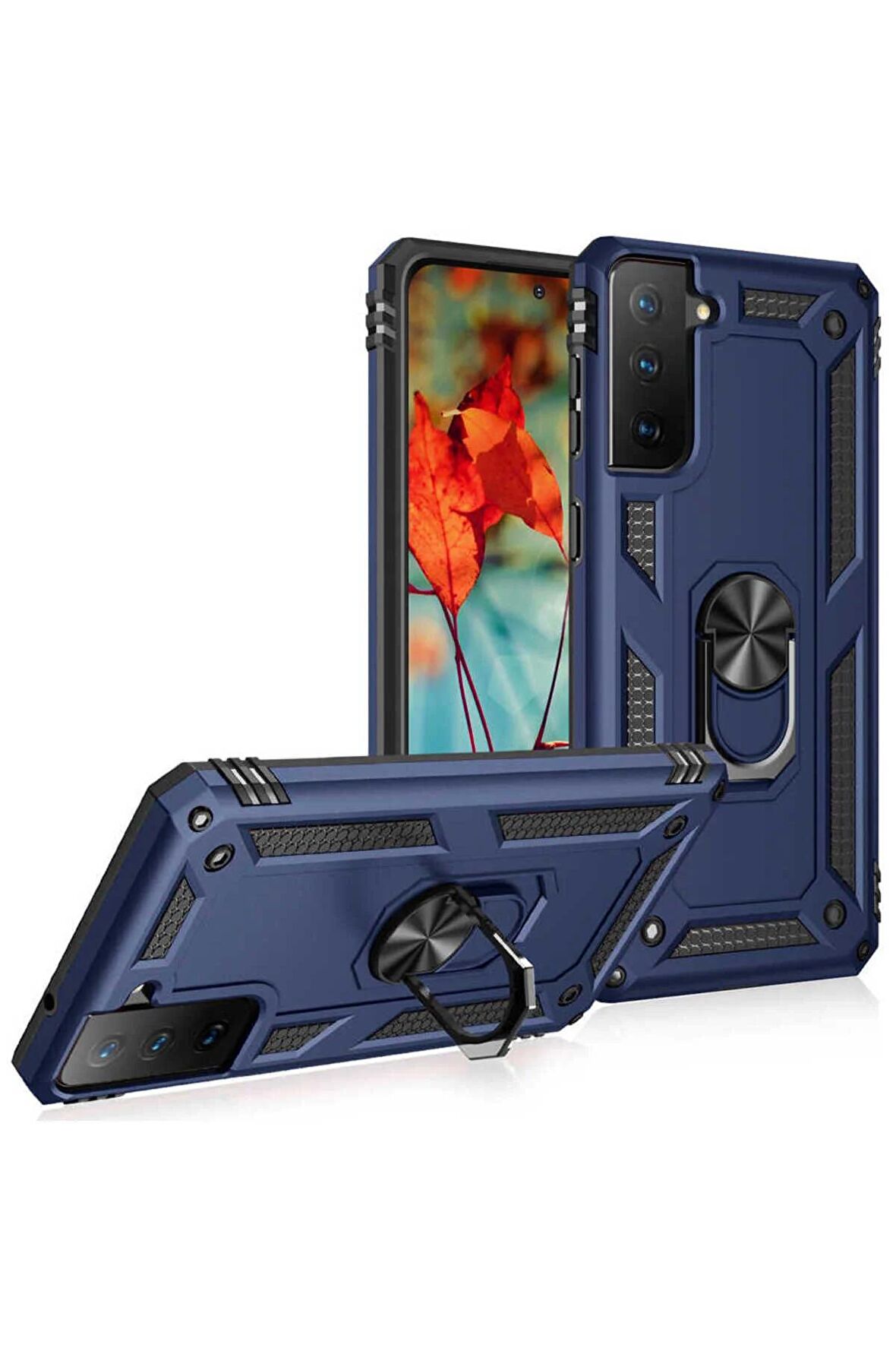 Samsung Galaxy S21 FE Kılıf Yüzüklü Standli Tank Kapak