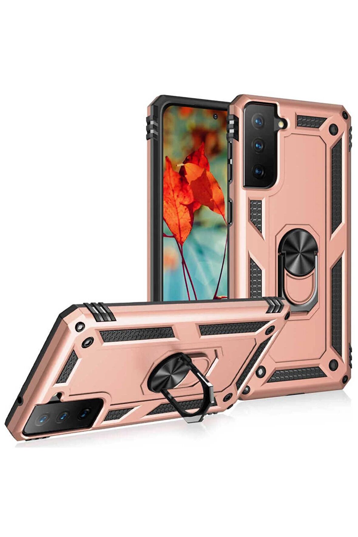Samsung Galaxy S21 FE Kılıf Yüzüklü Standli Tank Kapak