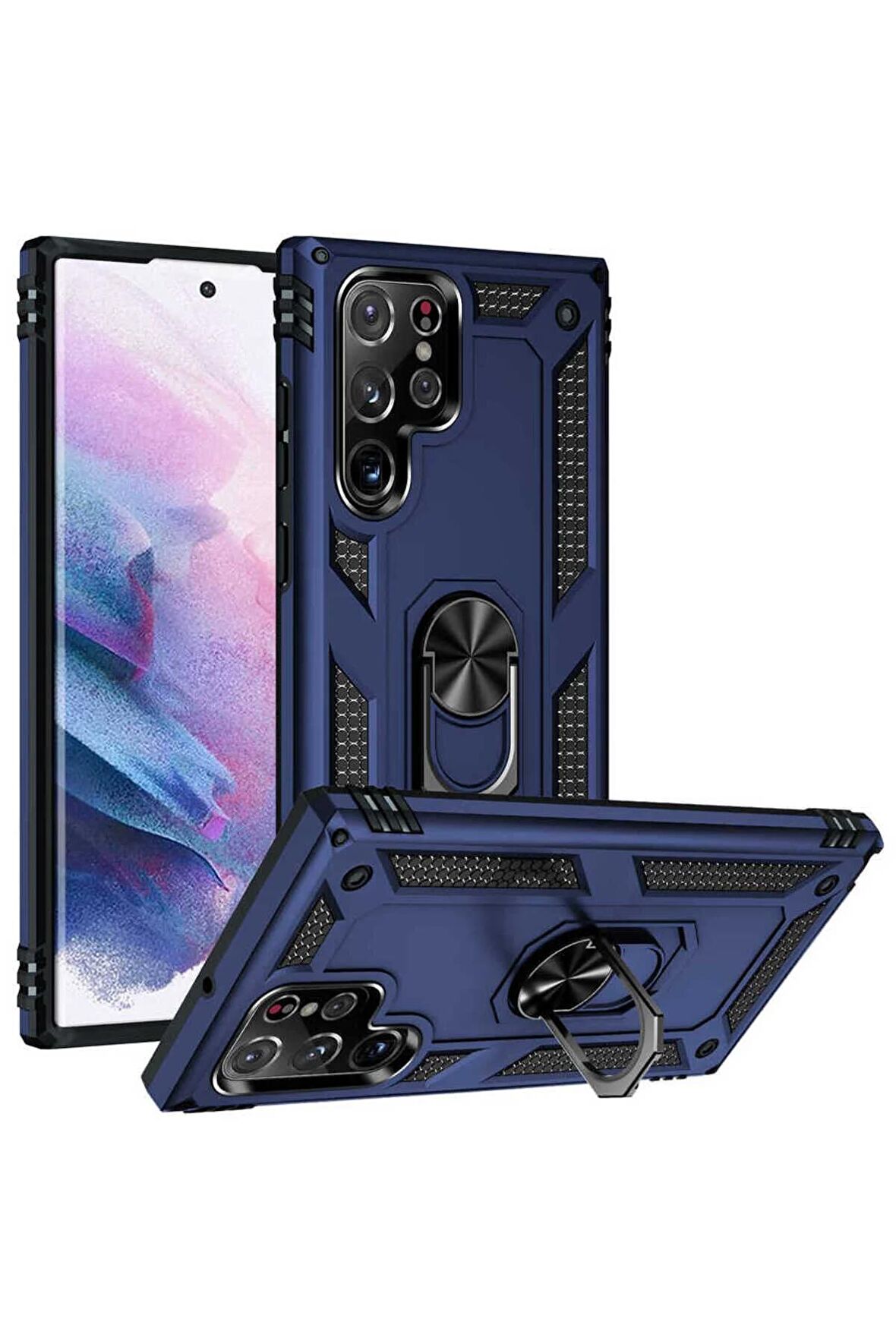 Samsung Galaxy S22 Ultra Kılıf Yüzüklü Standli Tank Kapak