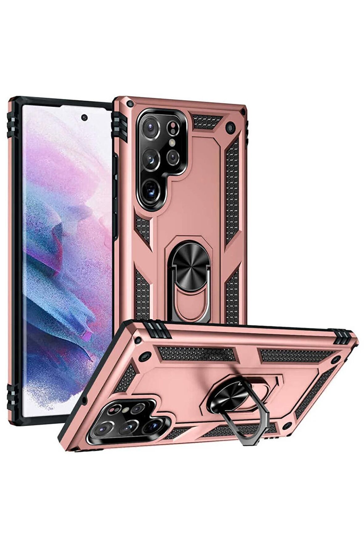 Samsung Galaxy S22 Ultra Kılıf Yüzüklü Standli Tank Kapak