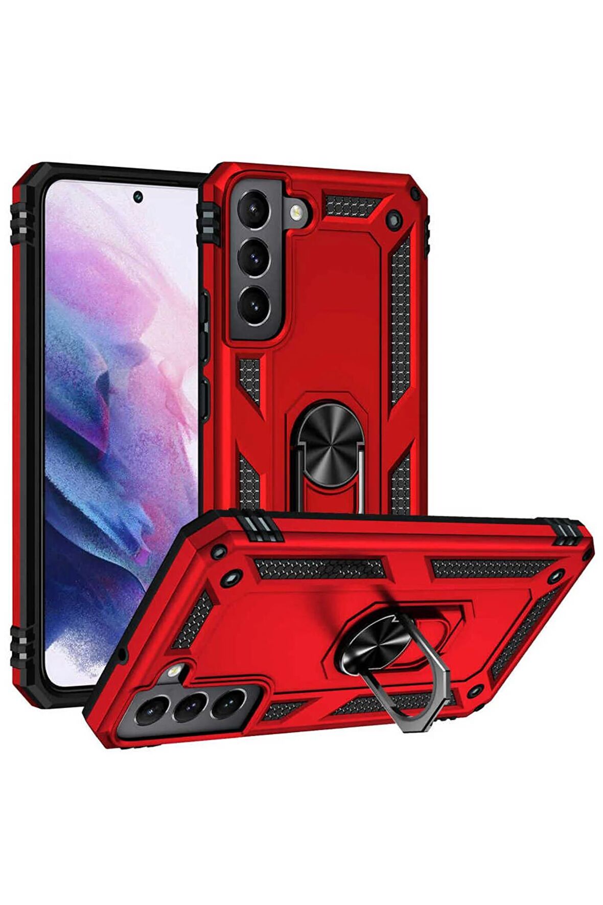 Samsung Galaxy S22 Kılıf Yüzüklü Standli Tank Kapak