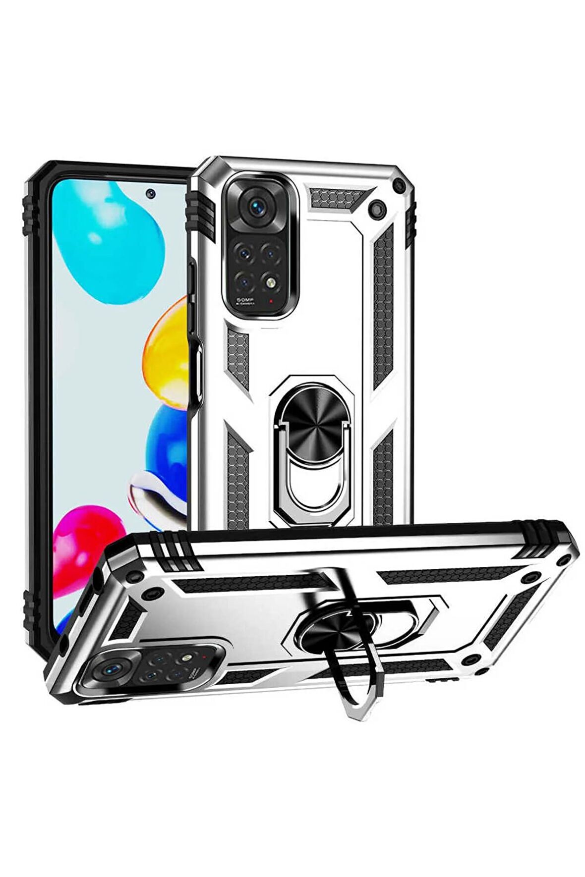 Xiaomi Redmi Note 11 Global Kılıf Yüzüklü Standli Tank Kapak