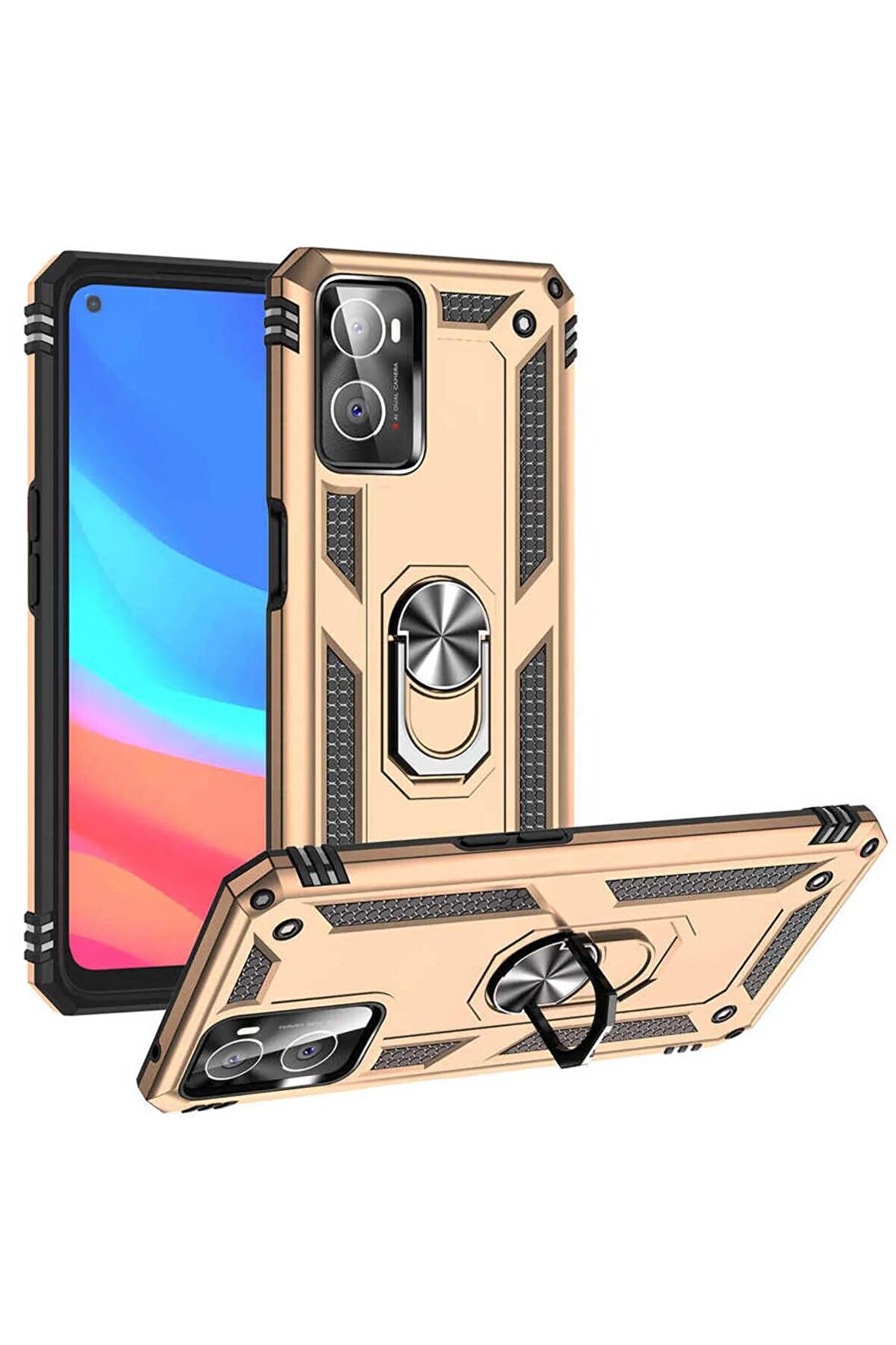 Oppo A76 Kılıf Yüzüklü Standli Tank Kapak