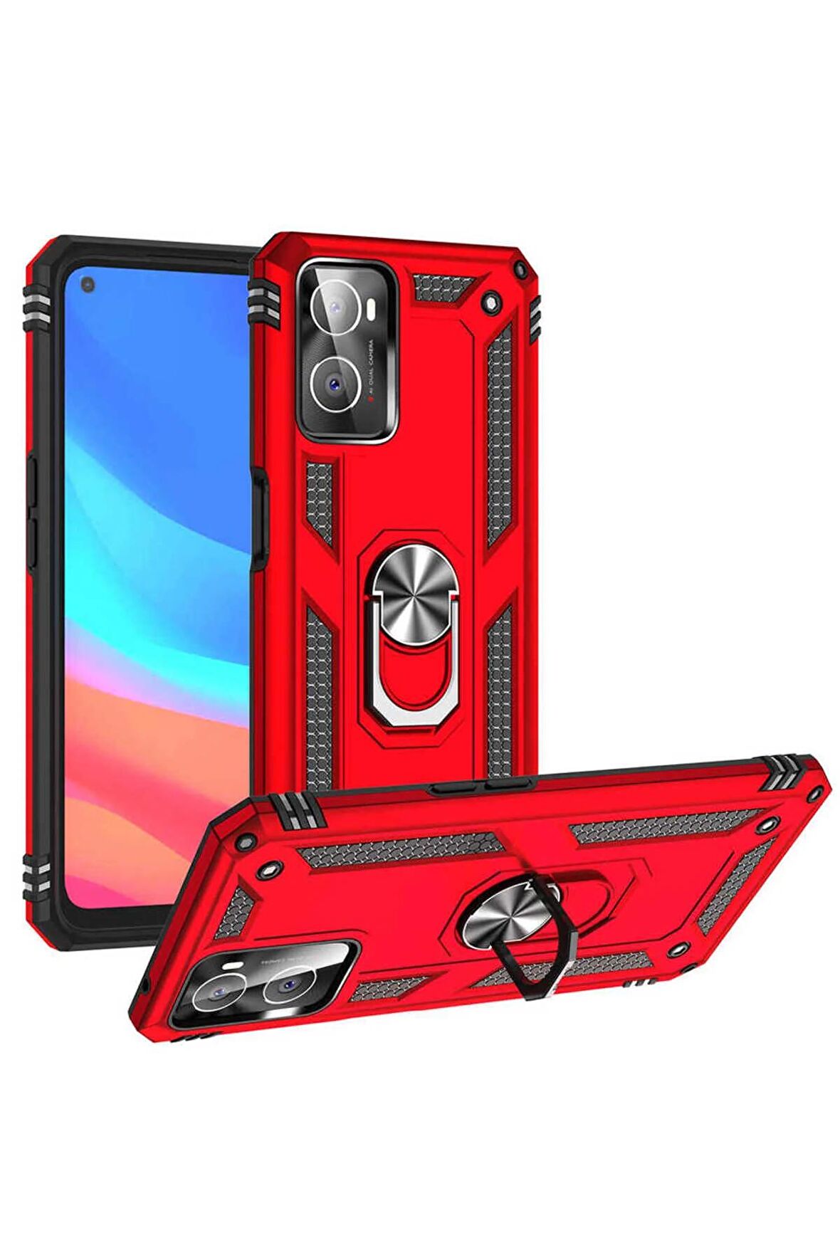 Oppo A76 Kılıf Yüzüklü Standli Tank Kapak