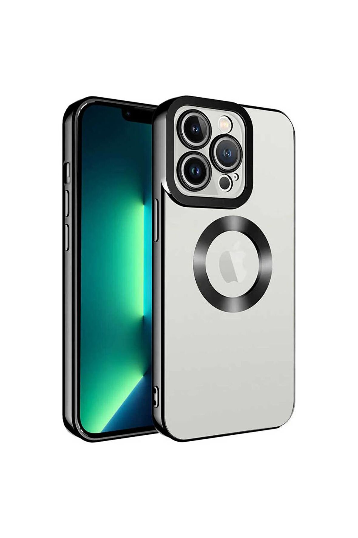 Apple iPhone 12 Pro Kılıf Logo Yeri Açık Kamera Lens Korumalı Renkli Kenarlı Şeffaf Silikon
