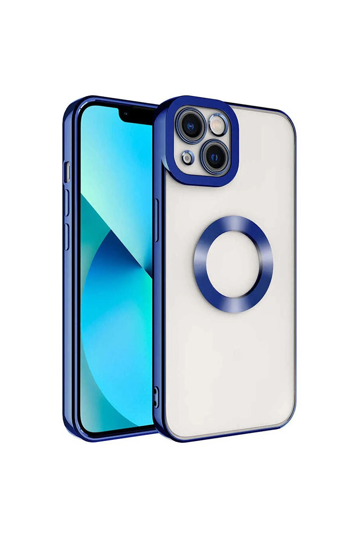 Apple iPhone 13 MiNi Kılıf Logo Yeri Açık Kamera Lens Korumalı Renkli Kenarlı Şeffaf Silikon