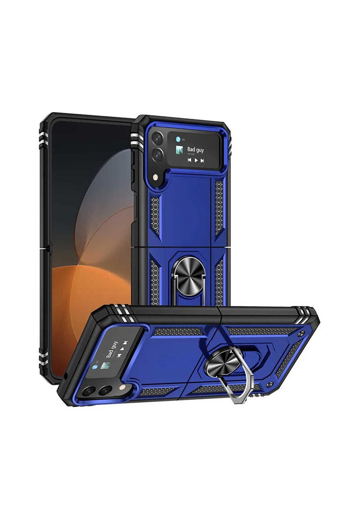 Samsung Galaxy Z Flip 4 Kılıf Yüzüklü Standli Tank Kapak