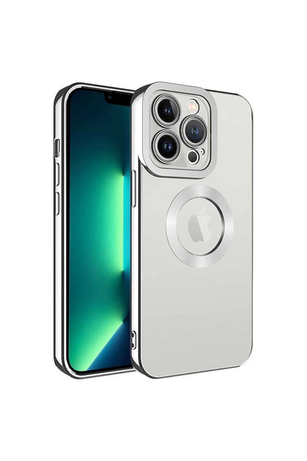 Apple iPhone 14 Pro Max Kılıf Logo Yeri Açık Kamera Lens Korumalı Renkli Kenarlı Şeffaf Silikon