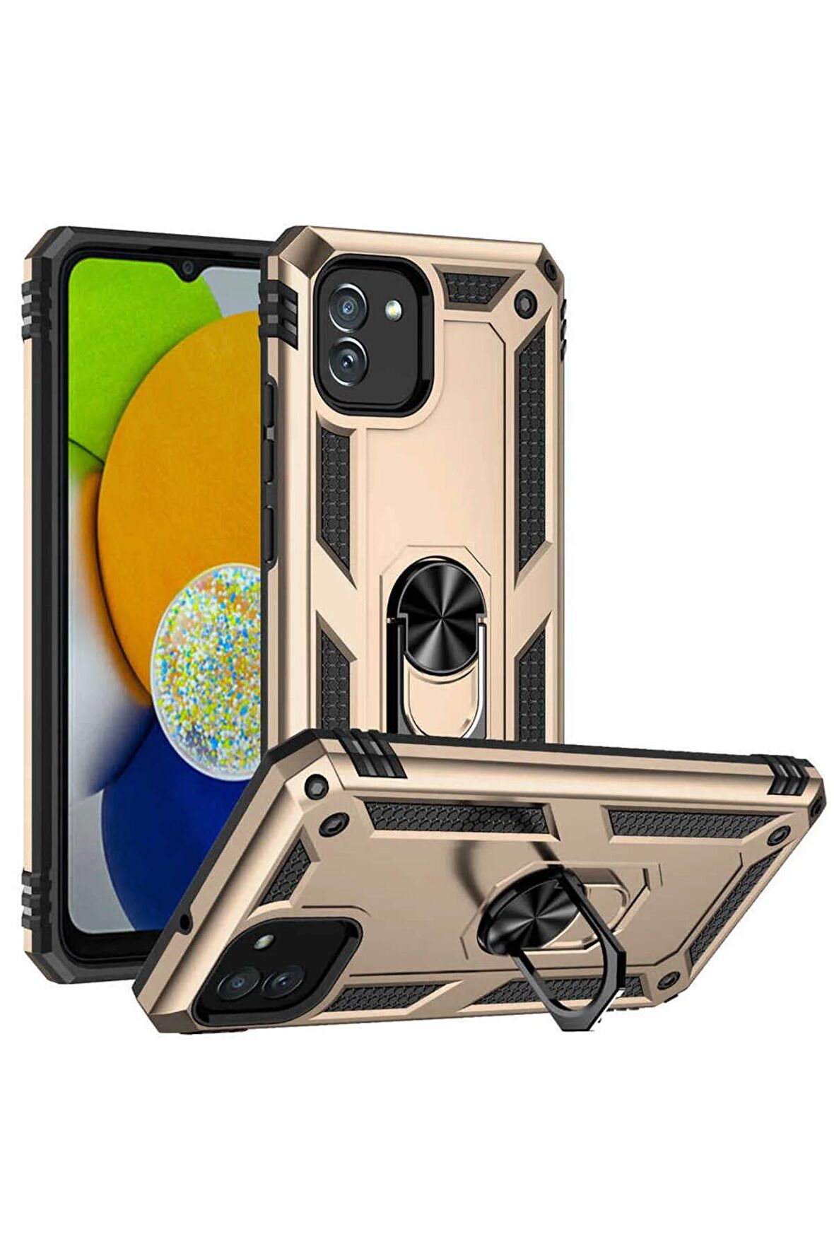 Samsung Galaxy A03 Kılıf Yüzüklü Standli Tank Kapak