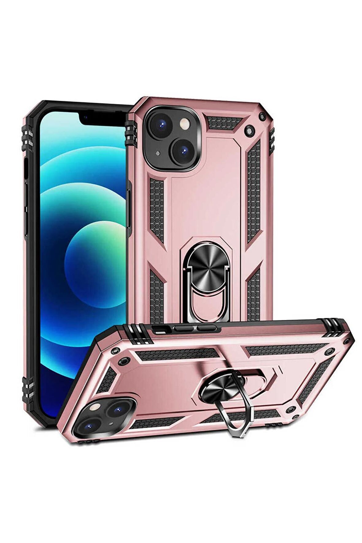 Apple iPhone 14 Kılıf Yüzüklü Standli Tank Kapak