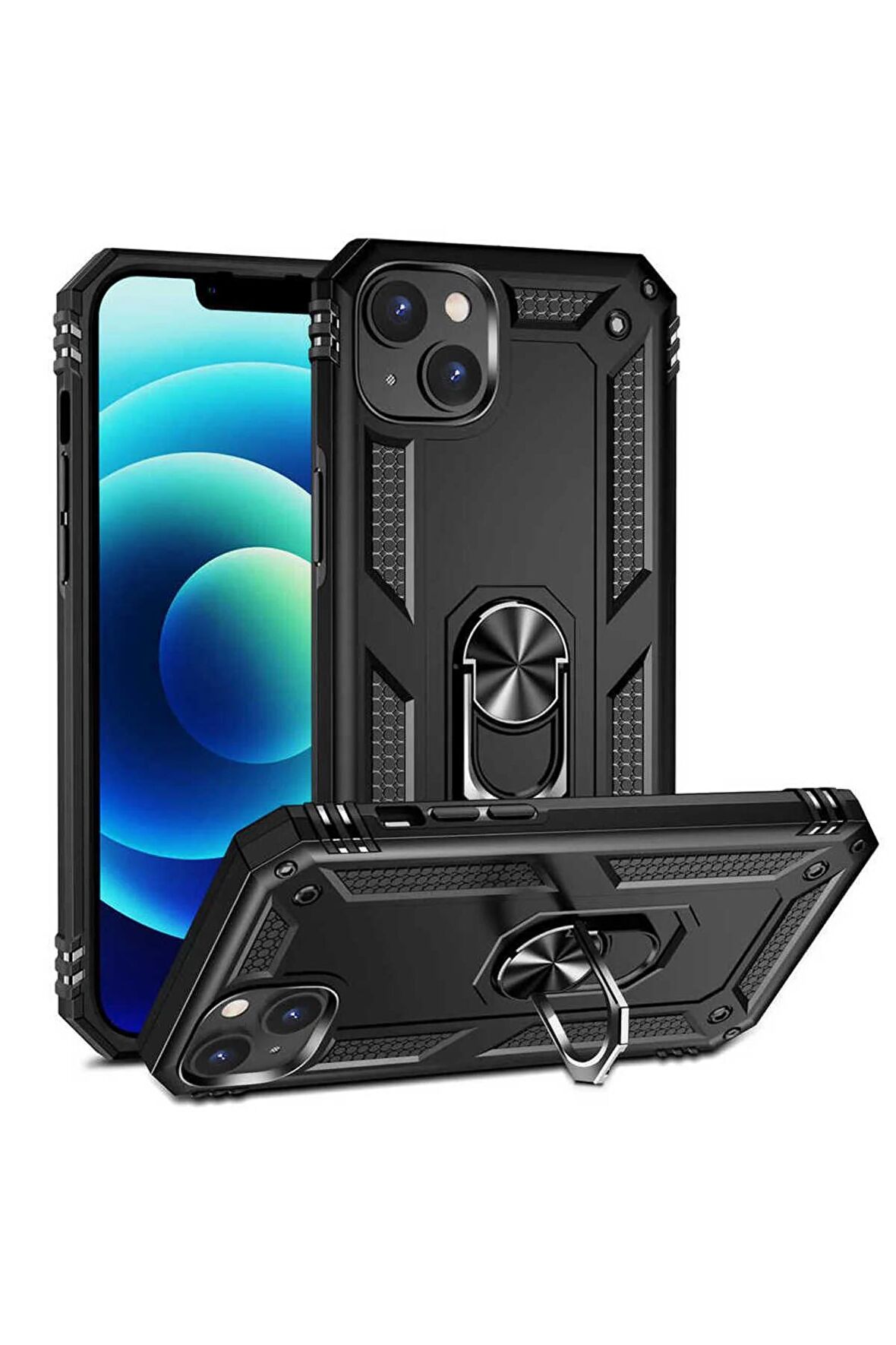 Apple iPhone 14 Plus Kılıf Yüzüklü Standli Tank Kapak