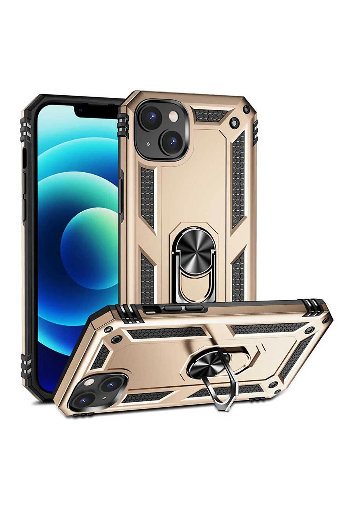 Apple iPhone 14 Plus Kılıf Yüzüklü Standli Tank Kapak