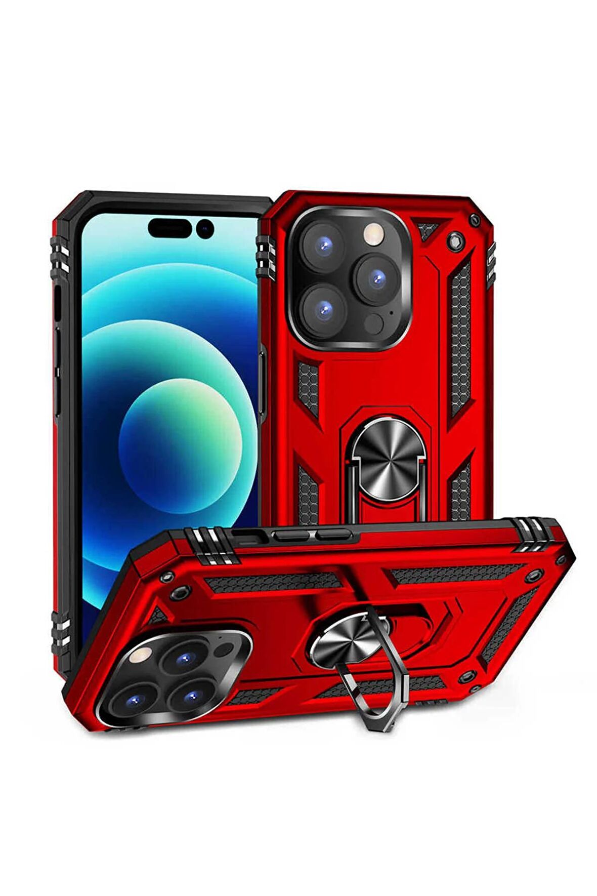 Apple iPhone 14 Pro Kılıf Yüzüklü Standli Tank Kapak