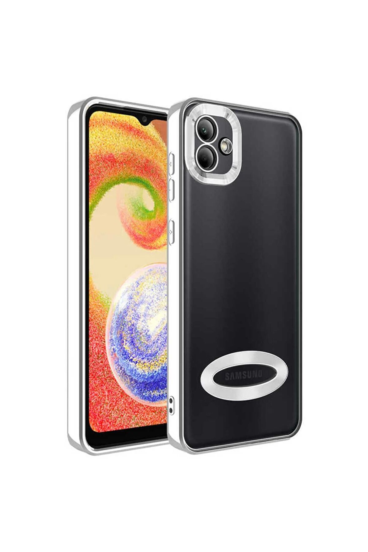 Samsung Galaxy A03 Kılıf Logo Yeri Açık Kamera Lens Korumalı Renkli Kenarlı Şeffaf Silikon