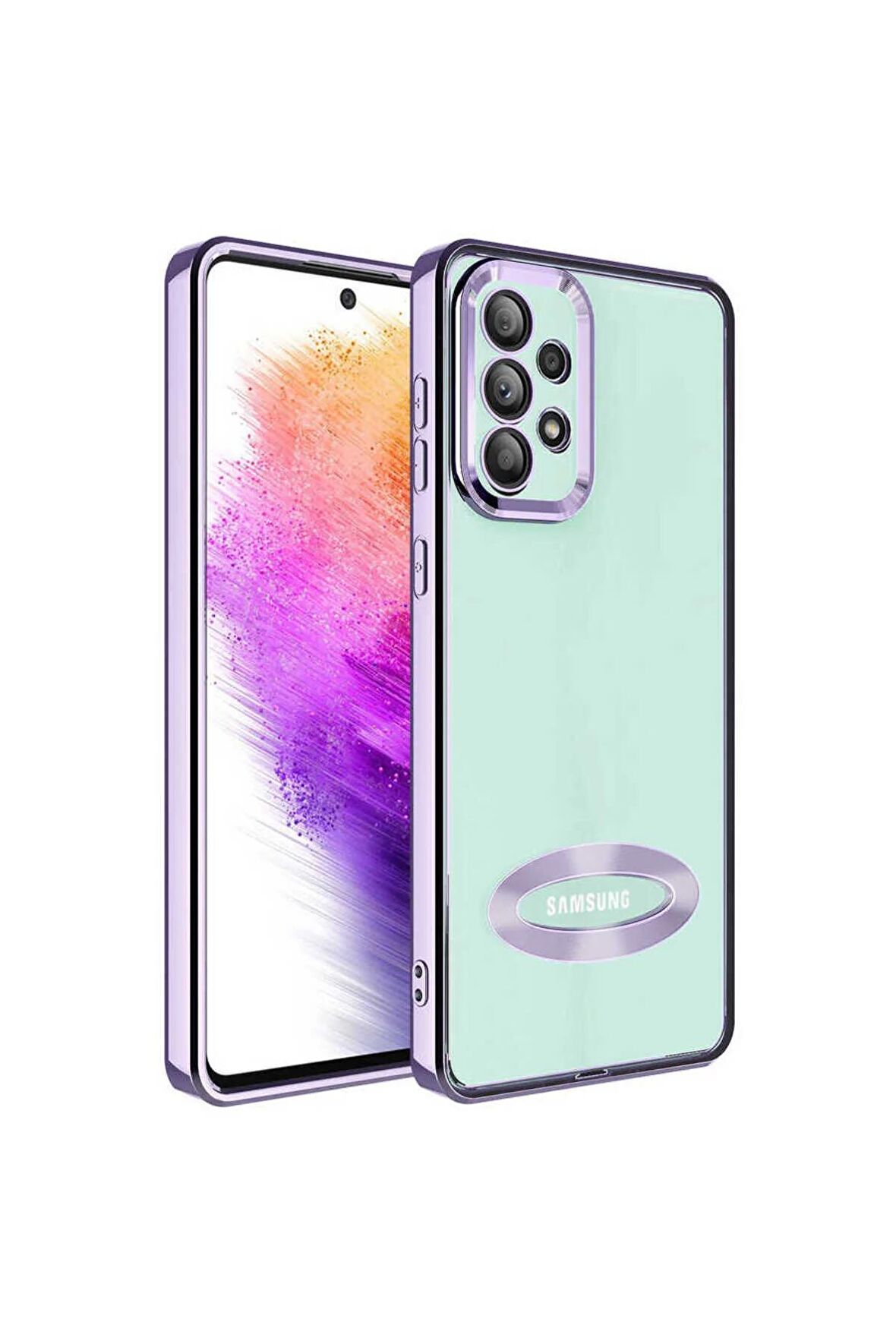 Samsung Galaxy A33 5G Kılıf Logo Yeri Açık Kamera Lens Korumalı Renkli Kenarlı Şeffaf Silikon