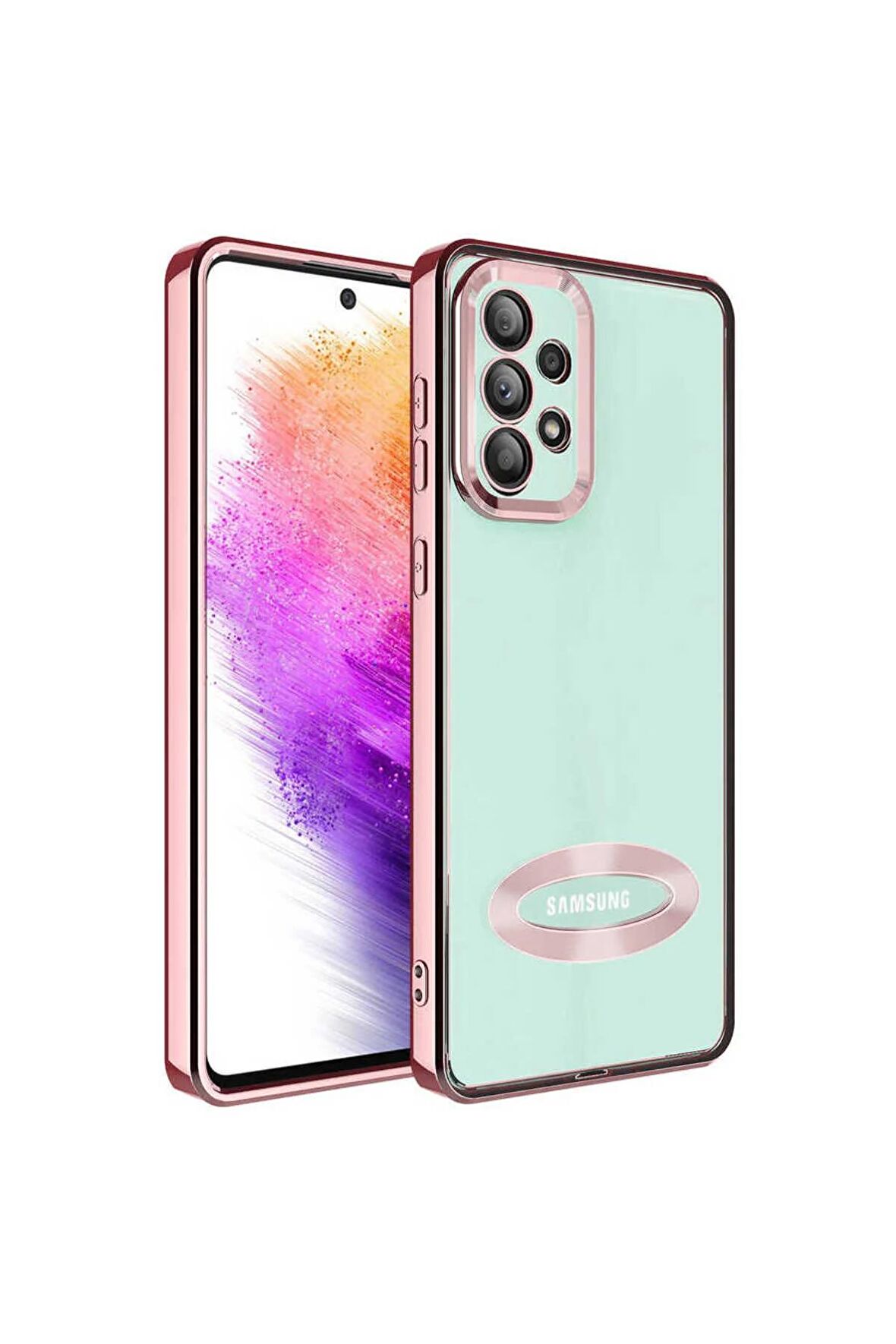 Samsung Galaxy A53 5G Kılıf Logo Yeri Açık Kamera Lens Korumalı Renkli Kenarlı Şeffaf Silikon