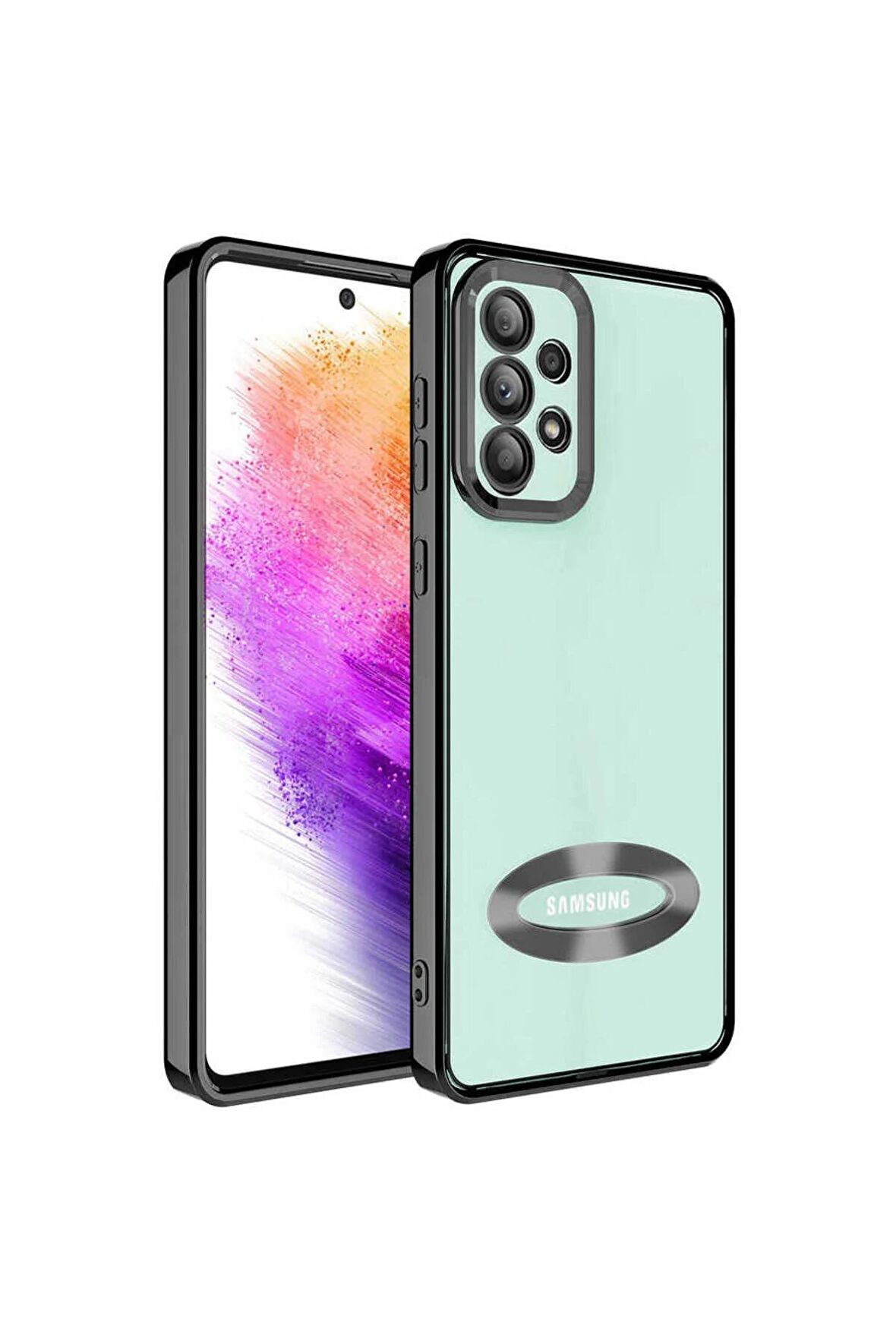 Samsung Galaxy A53 5G Kılıf Logo Yeri Açık Kamera Lens Korumalı Renkli Kenarlı Şeffaf Silikon