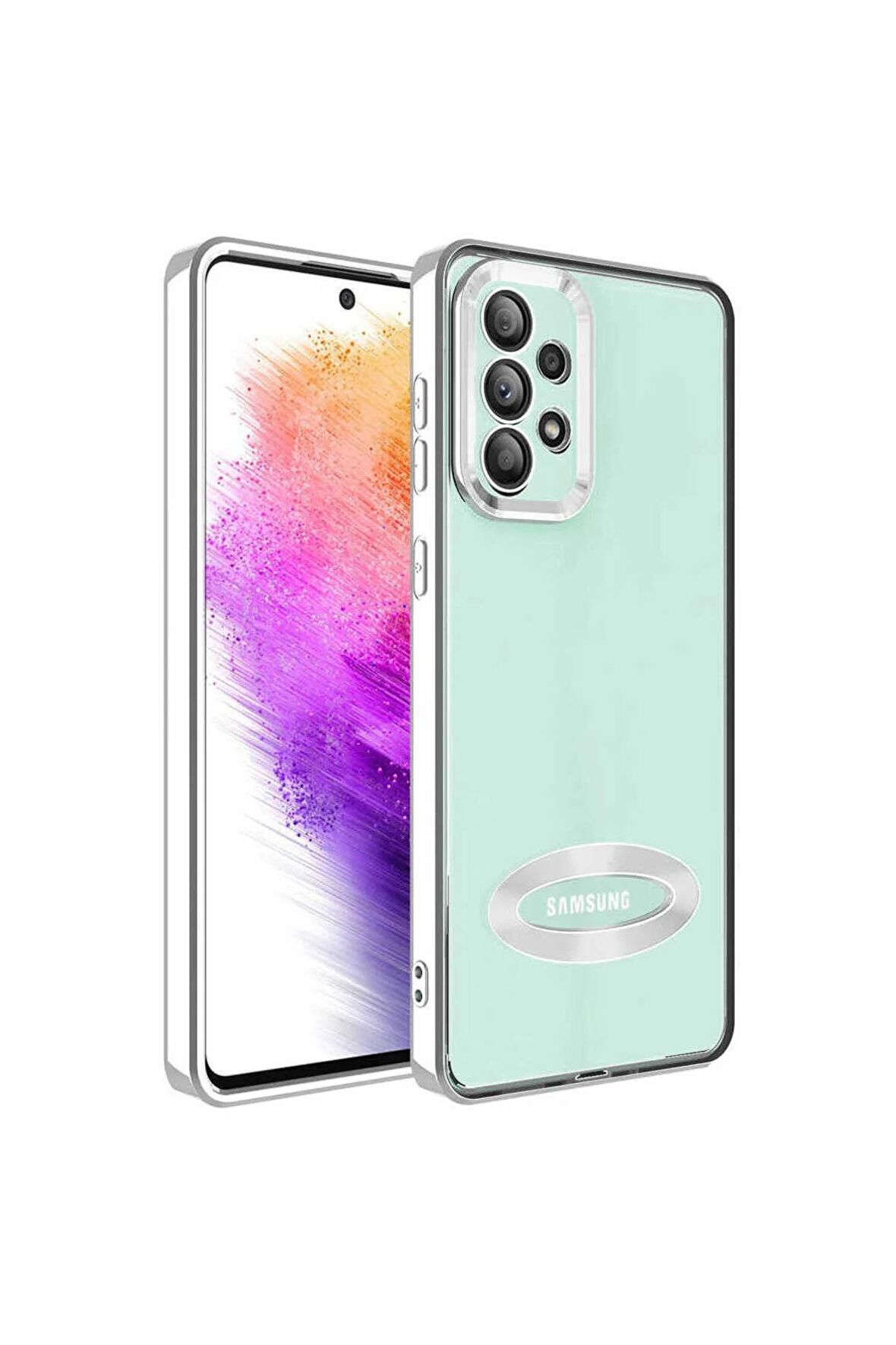 Samsung Galaxy A73 Kılıf Logo Yeri Açık Kamera Lens Korumalı Renkli Kenarlı Şeffaf Silikon