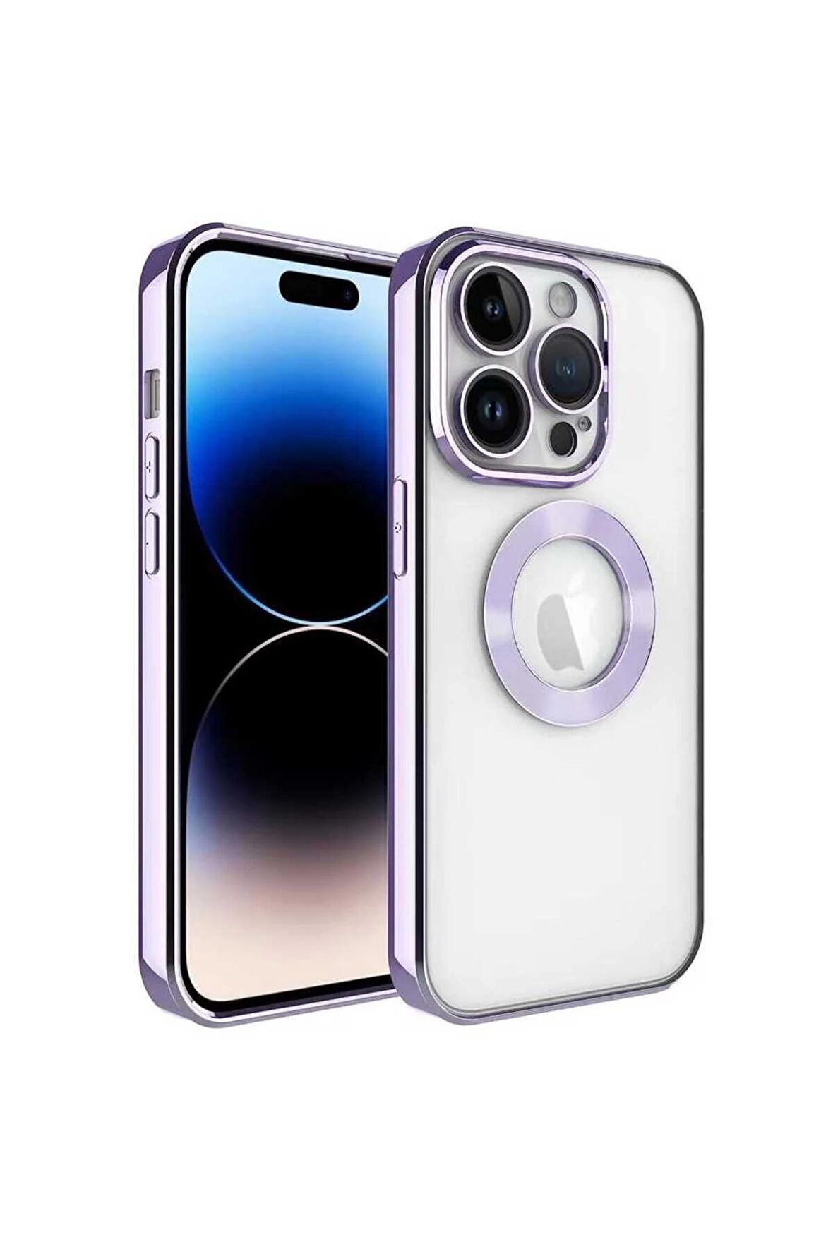 Apple iPhone 14 Pro Max Kılıf Logo Yeri Açık Kamera Lens Korumalı Renkli Kenarlı Şeffaf Silikon